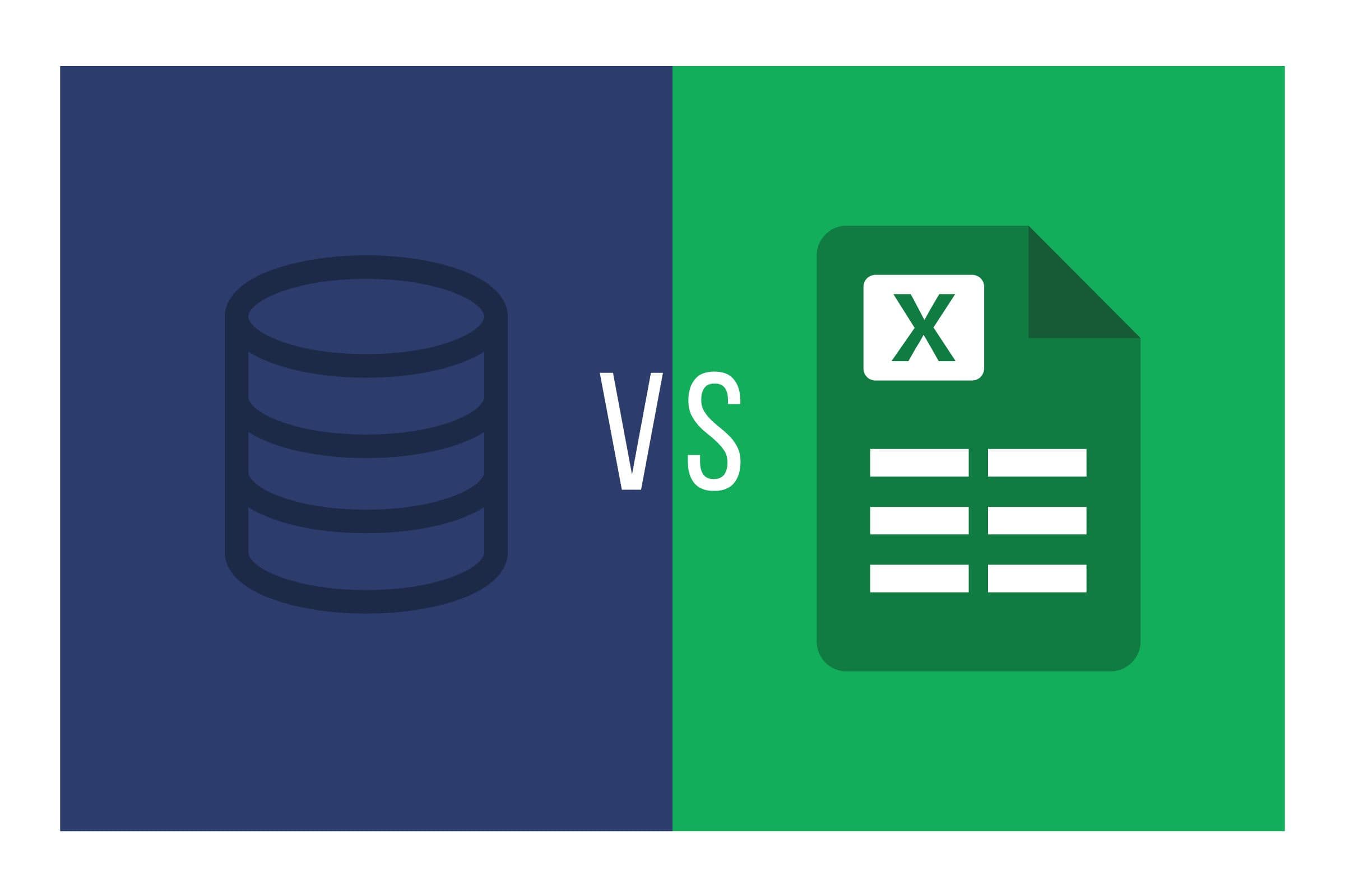 Comparison showing the difference between using a proper database versus Excel spreadsheets for business data